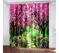 SVTUSR Blackout Curtains For Bedroom 234X230Cm 3D Pink Flower Forest Printing Pattern Super Soft Bedroom Eyelet Curtains Kids Nursery Home Decoration Noise Reduce Window 2 Panels