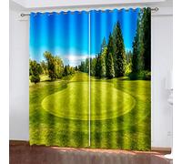 SVTUSR Blackout Curtains For Bedroom Living Room 3D Green Golf Course Pattern Super Soft Thermal Insulated Eyelet Curtains For Kids Nursery Home Decoration 280X260Cm 2 Panels