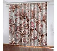 SVTUSR Blackout Curtains For Bedroom Living Room 3D Pink Rose Flowers Pattern Super Soft Thermal Insulated Eyelet Curtains For Kids Nursery Home Decoration 200X214Cm 2 Panels