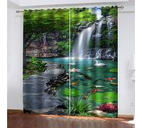 SVTUSR Blackout Curtains For Bedroom Living Room 3D Printed Waterfall Lotus Pond Pattern 200X214Cm 2 Panels Super Soft Thermal Insulated Noise Reducing Eyelet Curtains Kitchen Nursery Decoration