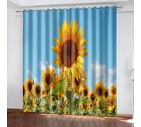 SVTUSR Blackout Curtains For Bedroom Living Room 3D Printed Yellow And Blue Sunflower Fields Under The Sun Pattern 280X260Cm 2 Panels Super Soft Thermal Insulated Noise Reducing Eyelet Curtains Kit