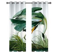 SVTUSR Blackout Curtains For Kids Bedroom Super Soft Thermal Insulated Living Room Eyelet Curtains 264X214Cm Noise Reducing Window Treatments 3D White And Green Heron Habitat Pattern 2 Panels