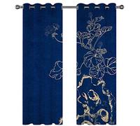 SVTUSR Blackout Curtains For Kids Bedroom Super Soft Thermal Insulated Living Room Eyelet Curtains 200X160Cm Noise Reducing Window Treatments 3D Dark Blue And Gold Lotus Pattern 2 Panels