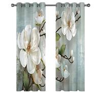 SVTUSR Blackout Curtains For Living Room Bedroom Nursery Decoration, Super Soft Thermal Insulated Eyelet Curtains Window Treatments 3D Printed Elegant Light Blue Magnolia Pattern 280X260Cm 2 Panels