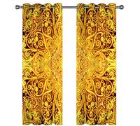 SVTUSR Blackout Curtains For Living Room Bedroom Nursery Decoration, Super Soft Thermal Insulated Eyelet Curtains Window Treatments 3D Printed Abstract Golden Flowers Pattern 280X260Cm 2 Panels