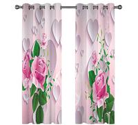 SVTUSR Eyelet Curtains For Living Room 140X160Cm 3D Pink And White Rose Heart Printing Pattern, Super Soft Thermal Insulated Living Room Blackout Curtains Boys Girls Nursery Home Decoration 2 Panels