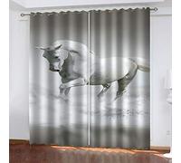 SVTUSR Eyelet Curtains For Living Room 200X160Cm 3D White Animal Horse Running Printing Pattern, Super Soft Thermal Insulated Living Room Blackout Curtains Boys Girls Nursery Home Decoration 2 Panels