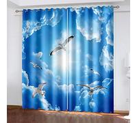 SVTUSR Eyelet Curtains For Living Room 264X214Cm 3D Blue Sky And Seagulls Printing Pattern, Super Soft Thermal Insulated Living Room Blackout Curtains Boys Girls Nursery Home Decoration 2 Panels