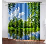 SVTUSR Eyelet Curtains For Living Room 264X214Cm 3D Blue Sky, Green Forest Printing Pattern, Super Soft Thermal Insulated Living Room Blackout Curtains Boys Girls Nursery Home Decoration 2 Panels