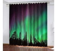 SVTUSR Eyelet Curtains For Living Room 264X214Cm 3D Green Aurora Landscape Printing Pattern, Super Soft Thermal Insulated Living Room Blackout Curtains Boys Girls Nursery Home Decoration 2 Panels