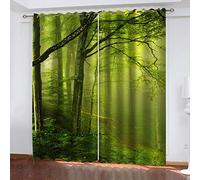 SVTUSR Eyelet Curtains For Living Room 264X214Cm 3D Green Woods In The Morning Printing Pattern, Super Soft Thermal Insulated Living Room Blackout Curtains Boys Girls Nursery Home Decoration 2 Panels