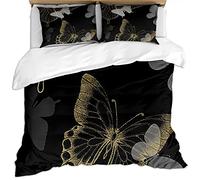 SVTUSR King Size Duvet Cover Sets 230X220Cm - Black Gold Butterfly Art 3 Piece Ultra Soft Fluffy Microfiber Bedding Set Quilt Cover With 2 Pillowcases, Zipper Closure, For Kids/Boys/Girls/Adults