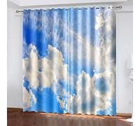 SVTUSR Kitchen Curtains 3D Blue Sky And White Clouds Printed Pattern Super Soft Thermal Insulated Blackout Curtains Bedroom Living Room Eyelet Home Nursery Decoration 200X160Cm 2 Panels