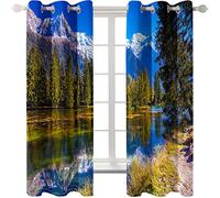 SVTUSR Kitchen Curtains 3D Forests, Lakes, White Snow-Capped Mountains Printed Pattern Super Soft Thermal Insulated Blackout Curtains Bedroom Living Room Eyelet Home Nursery Decoration 280X260Cm 2