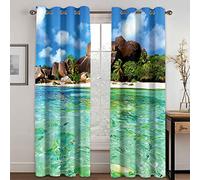 SVTUSR Kitchen Curtains 3D Green Lake Rocks Printed Pattern Super Soft Thermal Insulated Blackout Curtains Bedroom Living Room Eyelet Home Nursery Decoration 200X160Cm 2 Panels