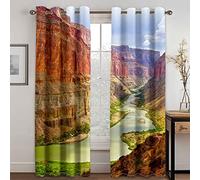 SVTUSR Kitchen Curtains 3D Ravine And River Scenery Printed Pattern Super Soft Thermal Insulated Blackout Curtains Bedroom Living Room Eyelet Home Nursery Decoration 280X260Cm 2 Panels