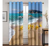 SVTUSR Kitchen Curtains 3D Yellow Flower Heart On The Beach Printed Pattern Super Soft Thermal Insulated Blackout Curtains Bedroom Living Room Eyelet Home Nursery Decoration 200X160Cm 2 Panels