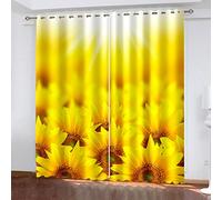 SVTUSR Kitchen Curtains 3D Yellow Sunflower Flowers Printed Pattern Super Soft Thermal Insulated Blackout Curtains Bedroom Living Room Eyelet Home Nursery Decoration 200X160Cm 2 Panels