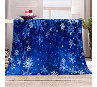 SVTUSR Super Soft Thickened Flannel Couch Blanket King Size 150X200Cm Fleece Throw Blanket Blue Christmas Snowflakes Printed Pattern Fluffy Comfy Warm Microfiber Plush Sofa/Bed Blanket
