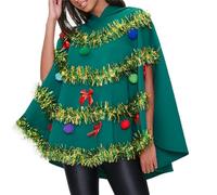 Svuitmsl Christmas Tree Poncho Costume Adults Bow Ball Decor Green Hooded Cloak Cap Shiny Striped Holiday Party Cosplay (A-Green, S)