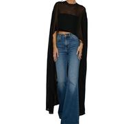 Svuitmsl Women Chiffon Shawl Wraps Cape Tulle Bridal Flowy Capelets for Evening Dress Mesh Sheer Poncho Top Cover Up Poncho (B-Black, One Size)