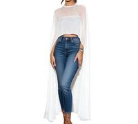 Svuitmsl Women Chiffon Shawl Wraps Cape Tulle Bridal Flowy Capelets for Evening Dress Mesh Sheer Poncho Top Cover Up Poncho (B-White, One Size)