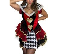 Svuitmsl Women Halloween Queen Costume Hearts Printed Alice Fancy Dress Up Cosplay (A-Black, S)