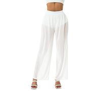 Svuitmsl Women See Throug Mesh Flare Cover up Pants See Through Bikini Bottom Swimsuit Summer Wide Leg Loose Beach Trousers (A-White, 2XL)
