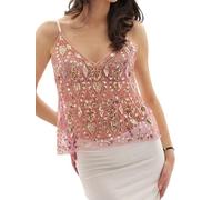 Svuitmsl Women Sparkly Sequin Tank Top Sexy Sleeveless V Neck Sheer Mesh See Through Glitter Camisole Dance Rave Party Club Outfits (A-Mixed Color, M)