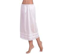 Svuitmsl Womens Half Slip Lace Long Underskirt Side Slit Extenders Skirt Elastic Waist Lace Trim Midi Half Slips for Under Dress (A-White, 2XL)
