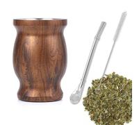 SVUPUE Yerba Mate Cup, Yerba Mate,Double-Wall Yerba Tea Set, Yerba Cup, with Straw Spoon and Cleaning Brush, for Yerba Mate Drink, Coffee, Milk and Juice, Wood Grain Color,8oz