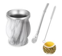 SVUPUE Yerba Mate Cup, Yerba Mate,Double-Wall Yerba Tea Set, Yerba Cup, with Straw Spoon and Cleaning Brush, for Yerba Mate Drink, Coffee, Milk and Juice, Marmor,8oz