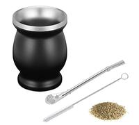 SVUPUE Yerba Mate Cup, Yerba Mate,Double-Wall Yerba Tea Set, Yerba Cup, with Straw Spoon and Cleaning Brush, for Yerba Mate Drink, Coffee, Milk and Juice, Black,8oz