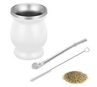 SVUPUE Yerba Mate Cup, Yerba Mate,Double-Wall Yerba Tea Set, Yerba Cup, with Straw Spoon and Cleaning Brush, for Yerba Mate Drink, Coffee, Milk and Juice, White,8oz
