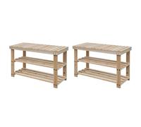 SVV 2-in-1 Shoe Rack with Bench Top 2 pcs Solid Wood