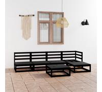 Svvalka 6 Piece Garden Lounge Set Black Solid Wood Pine