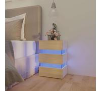 Svvalka LED Bedside Cabinet White and Sonoma Oak 45x35x67 cm Engineered Wood