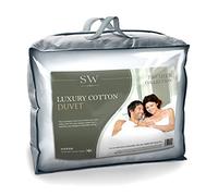 SW Living 100% Luxury Fine Cotton 16.5 Tog Extra Warm Cosy Single Bed Size Soft Hollowfibre Heavy Winter Duvet Quilt UK Made (135cm x 200cm) In Zipper Bag By Littens