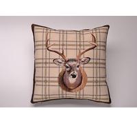 SW Living 18 x 18 Stags Head Check Kelso Animal Woven Tapestry Cushion Cover UK Made (45cm x 45cm)