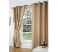SW Living Faux Silk Pair Curtains Eyelet Ring Top Heading, Lined Inc Tiebacks