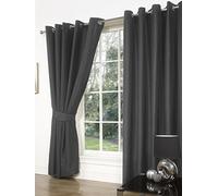 SW Living Faux Silk Pair Curtains Eyelet Ring Top Heading, Lined Inc Tiebacks
