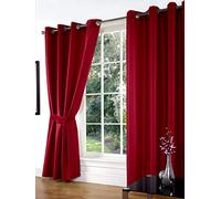 SW Living Faux Silk Pair Curtains Eyelet Ring Top Heading, Lined Inc Tiebacks