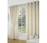 SW Living Faux Silk Pair Curtains Eyelet Ring Top Heading, Lined Inc Tiebacks