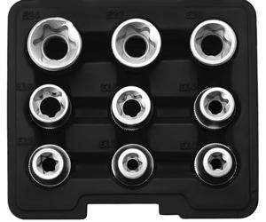 SW-Stahl 07650L Industrial Socket Spanner Set, E-Profile, 9 Pieces, 1/2" | Chrome Vanadium steel drive sockets with 12.5 mm square drive, E10 to E24 sizes, compatible with 04435L industrial tools