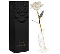 SW White Gold Rose Gifts for Women,24k Gold Dipped Real Rose Lasted Forever with Stand for Her,Christmas,Valentines Day, Mothers Day, Birthday