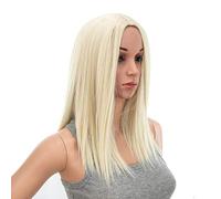 SWACC 14 Inch Short Straight Middle Parting Wig Medium Length Synthetic Heat Resistant Wigs for Women with Wig Cap (Platinum Blonde)
