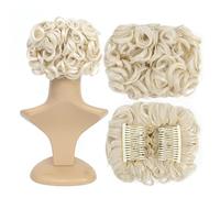 SWACC Short Messy Curly Dish Hair Bun Extension Easy Stretch hair Combs Clip in Ponytail Extension Scrunchie Chignon Tray Ponytail Hairpieces (Platinum Blonde-60#)
