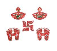 SWACRAFT Acrylic Diya Diwali Shubh Labh with Laxmi Charan Paduka Feet Pagala Diwali Door Rangoli Floor Decorations Table Decoration Studded Stones Sequins Traditional Festive Home Door Floor Décor