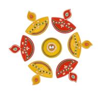 SWACRAFT Diya Acrylic Rangoli Set with Laxmi Charan Pagla - Traditional Handmade Multicolored Rangoli Sticker for Home, Diwali, Wedding, Pooja & Housewarming Décor - 10 x 10 Inch
