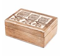 SWACRAFT Father’s Day Gift - Handmade Whitewashed Mango Wood Owl Family Jewelry Box | Multipurpose Treasure Chest Organizer for Men & Women | Travel Keepsake Storage Box (7 x 5 x 3 Inch)